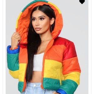 Rainbow puffer coat